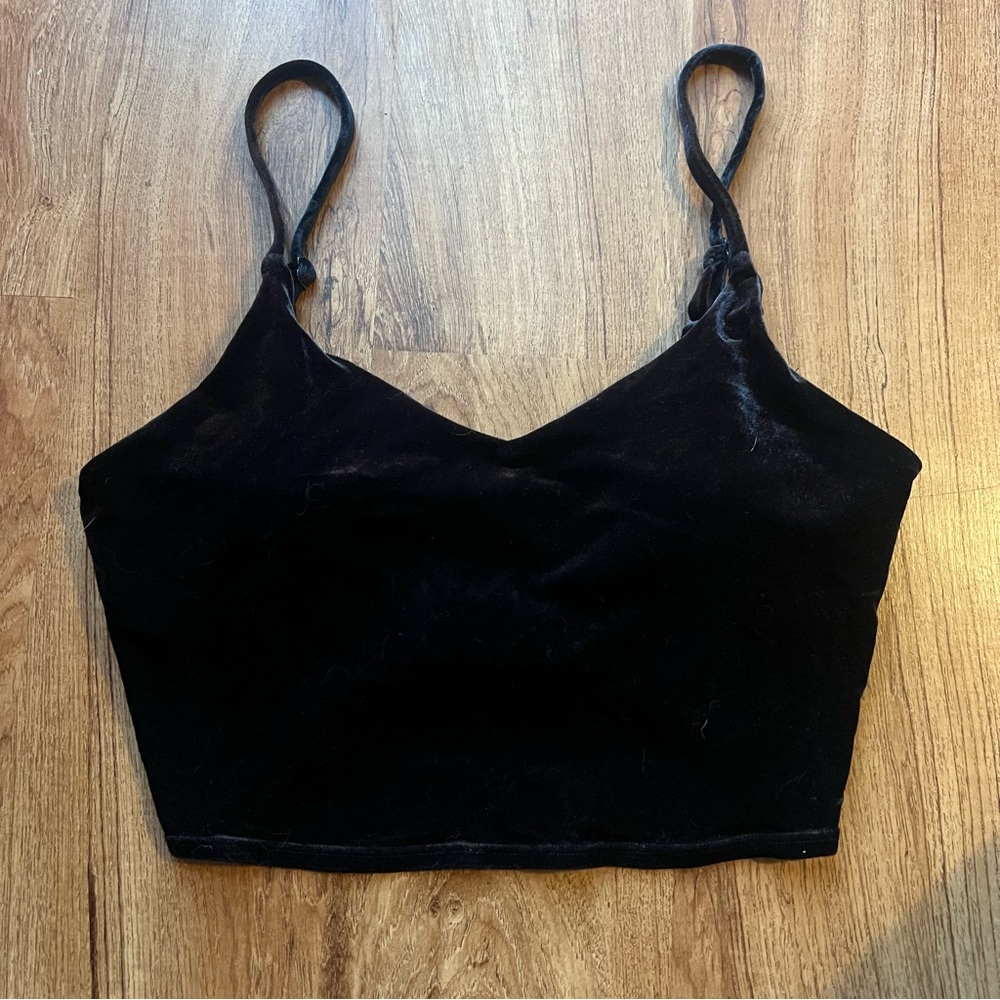 Athleta Elation Black Velvet Longline Bra Size Medium A-C